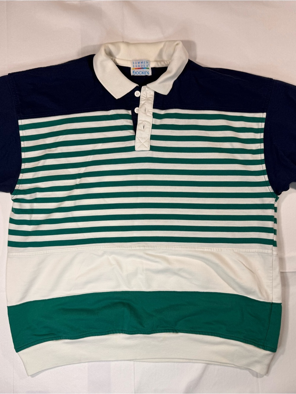 Jockey Navy, Green & White Striped Short Sleeve Polo